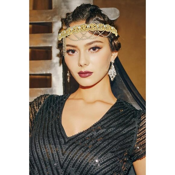 1920s Flapper Headpiece Rhinestone Chain Vintage Roaring 20s Accessory main image 6